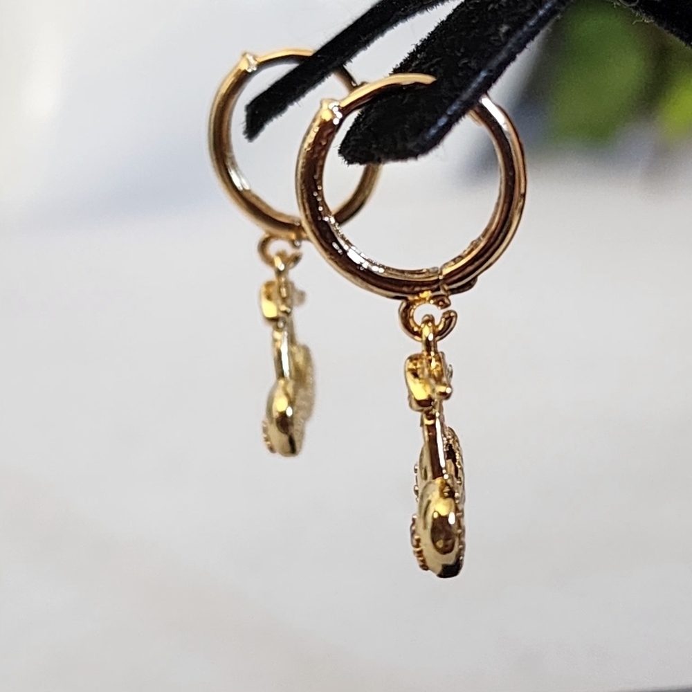 Gold Cherry Dangle Huggie Hoop Earrings - Picture 7 of 8